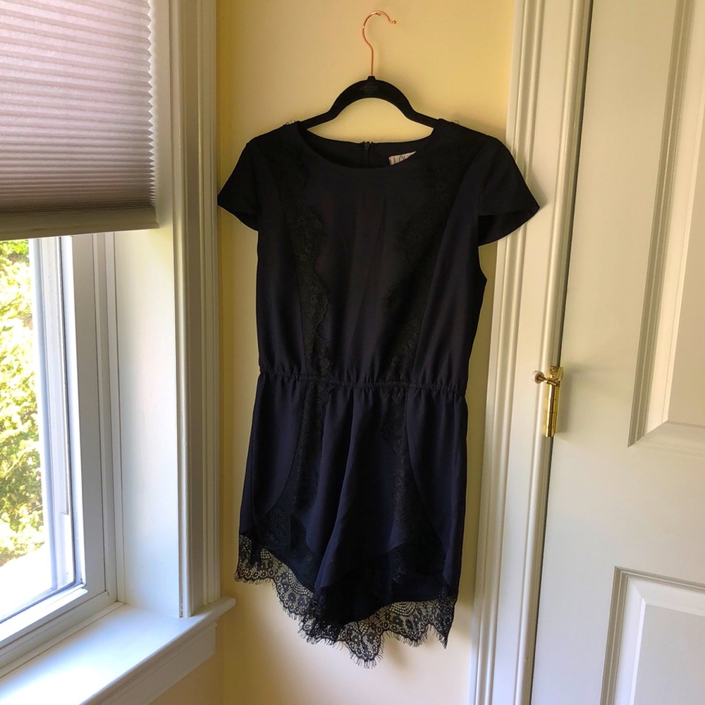 Navy/black lace romper
